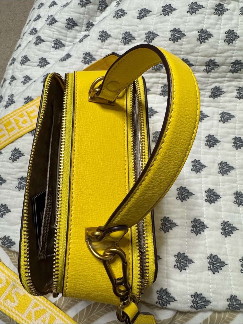 Karl Lagerfeld Yellow Stud-Embellished Crossbody Bag with Logo Plaque - Picture 5 of 16